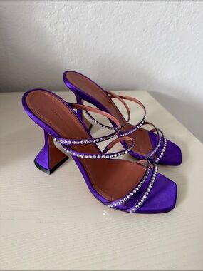Amina Muaddi Purple Crystal-Strap Mules